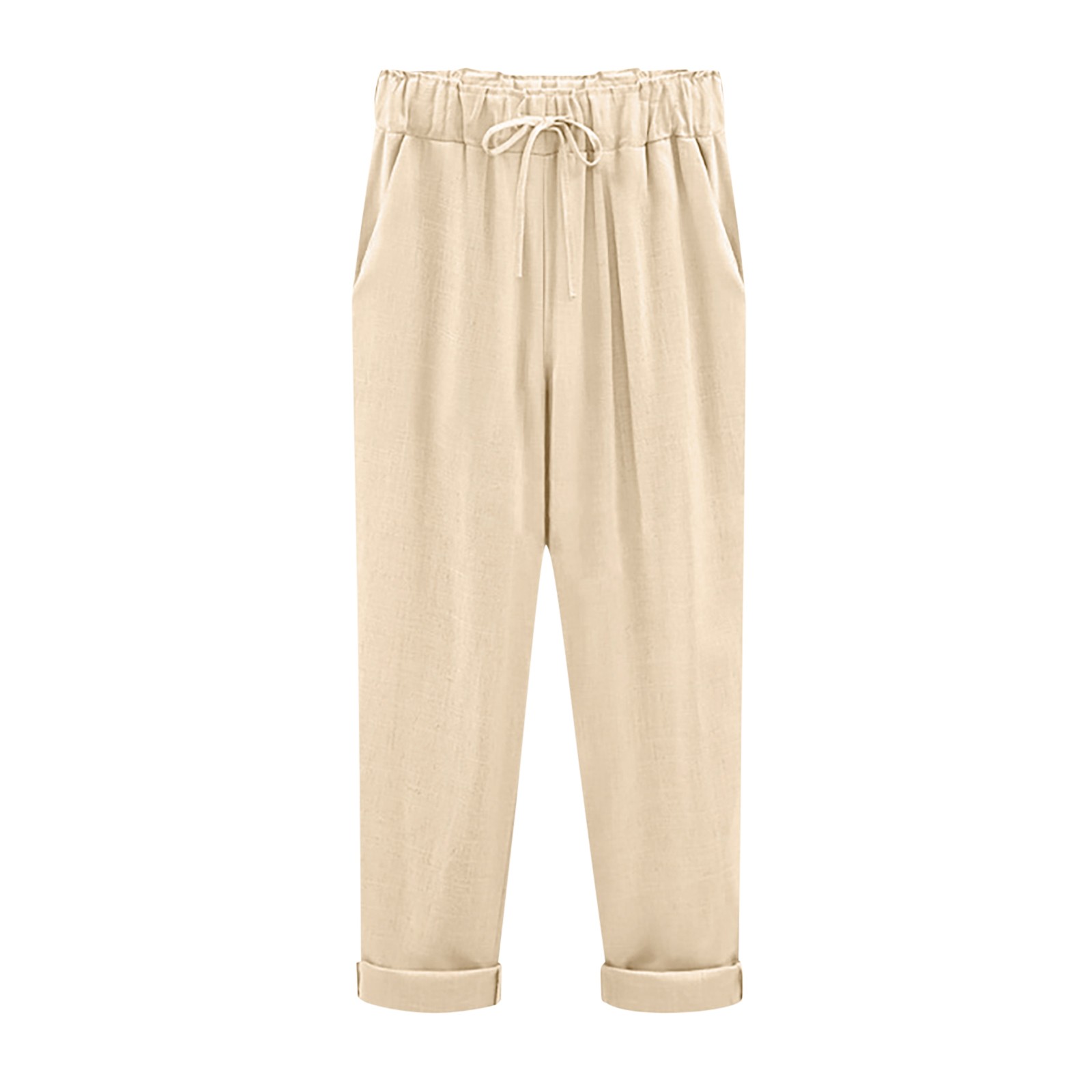 thumbnail image 4 of Pantalones de imitación de algodón y lino para mujer: pantalones holgados y finos de largo 9/10, poliéster, ropa informal de verano, 4 of 4